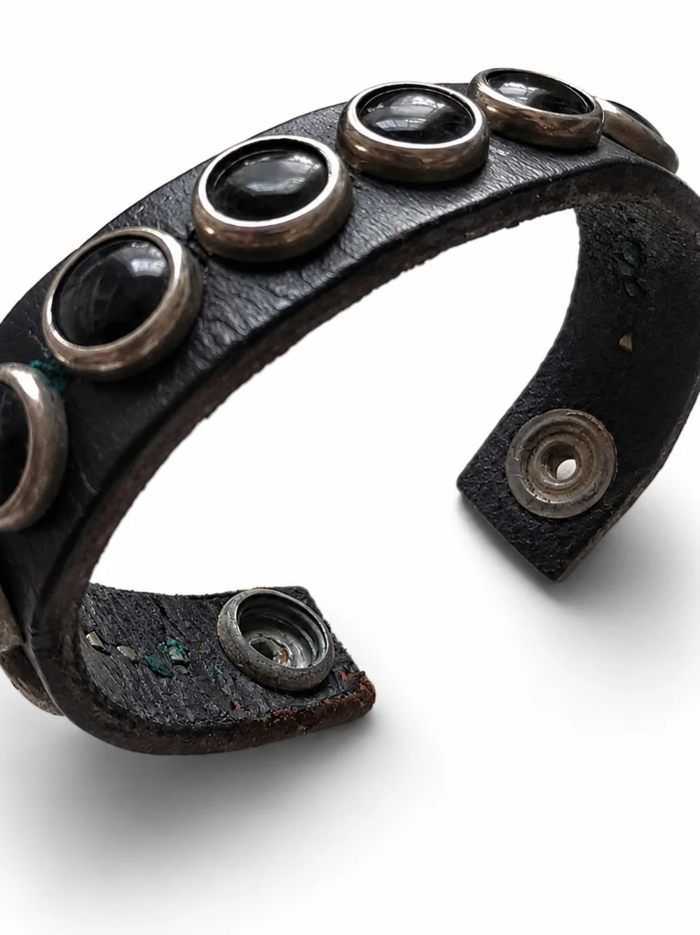 2000's Leather Stud Bracelet W/ Black Cabochons